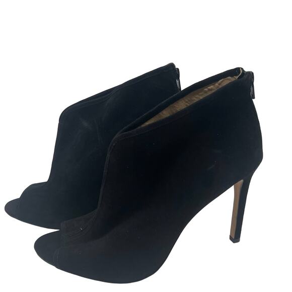 G.I.L.I. Peep Toe Zip Back Suede Booties Size 11 M Fantina Black - Picture 1 of 11